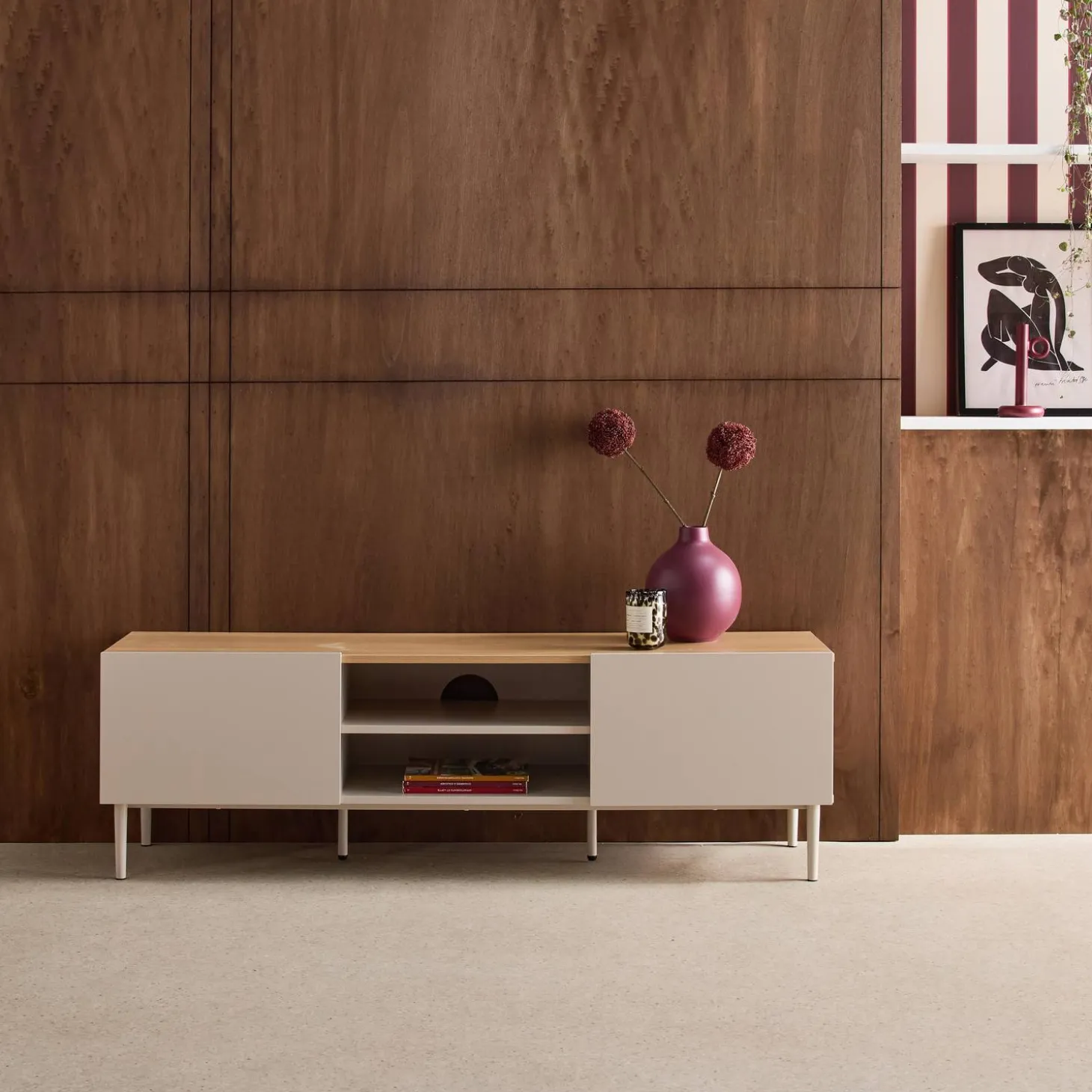TV-meubel 2 deuren metaal en houtdecor 140cm