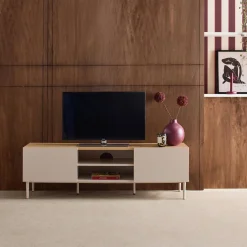 TV-meubel 2 deuren metaal en houtdecor 140cm