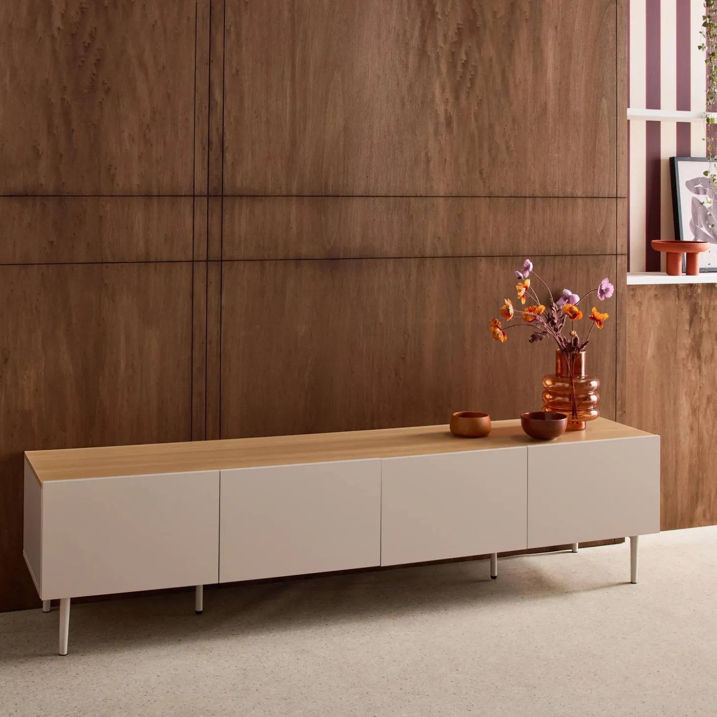 TV-meubel 4 deuren metaal en houtdecor 180cm