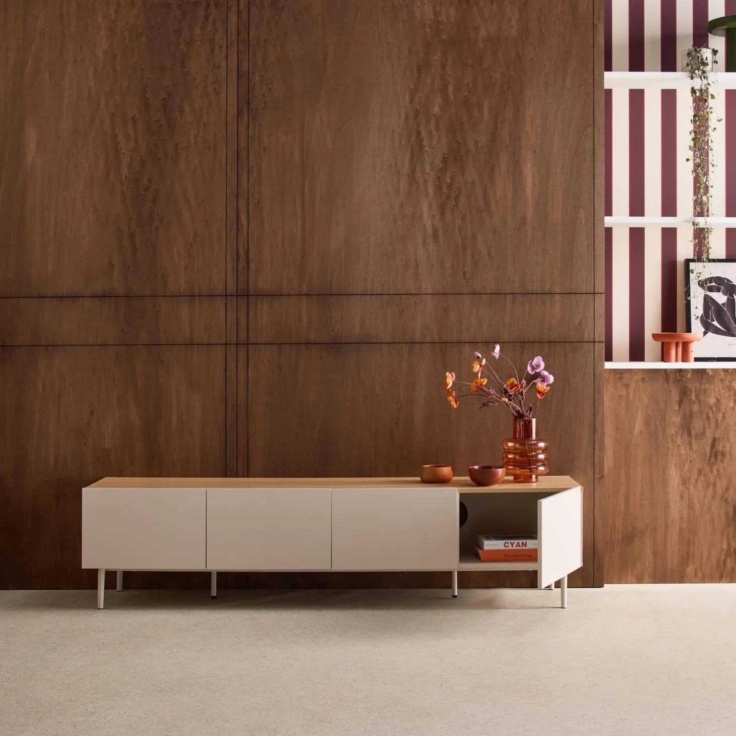 TV-meubel 4 deuren metaal en houtdecor 180cm