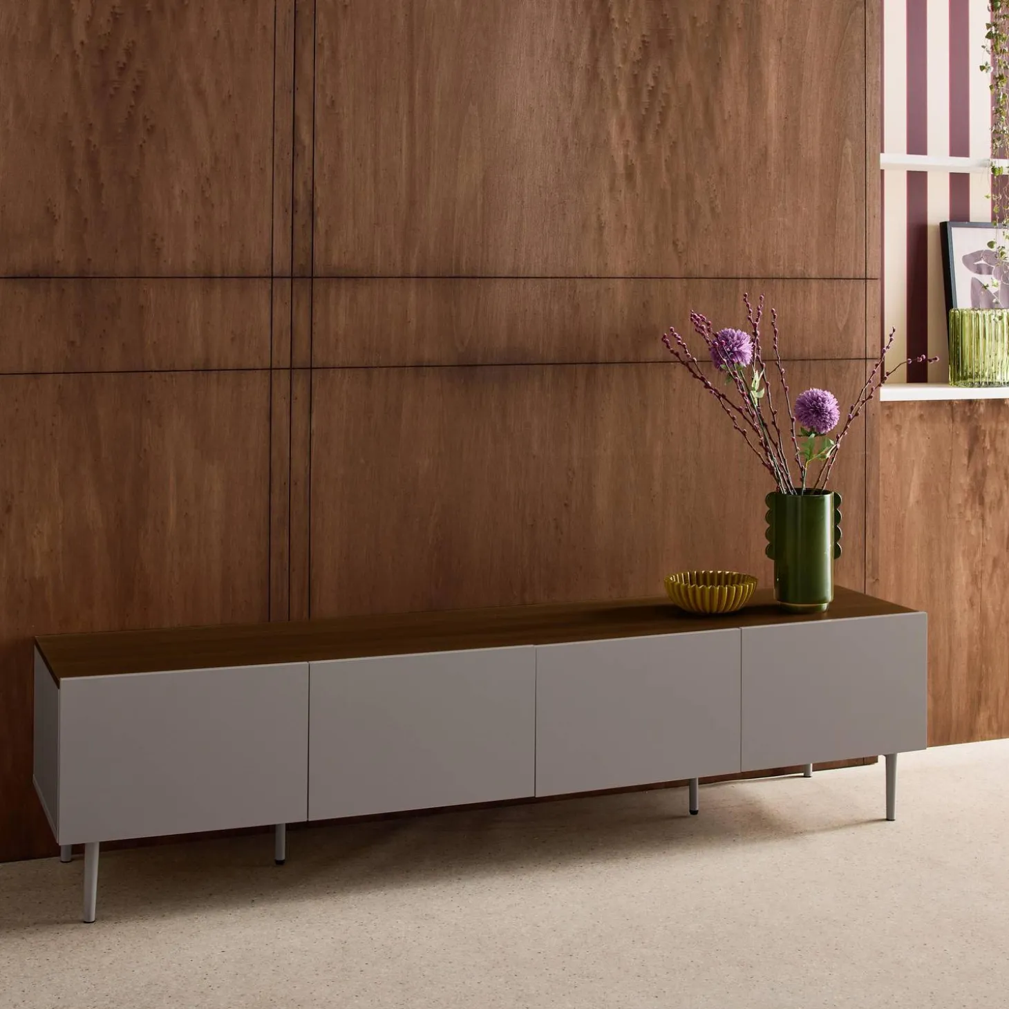 TV-meubel 4 deuren metaal en houtdecor 180cm