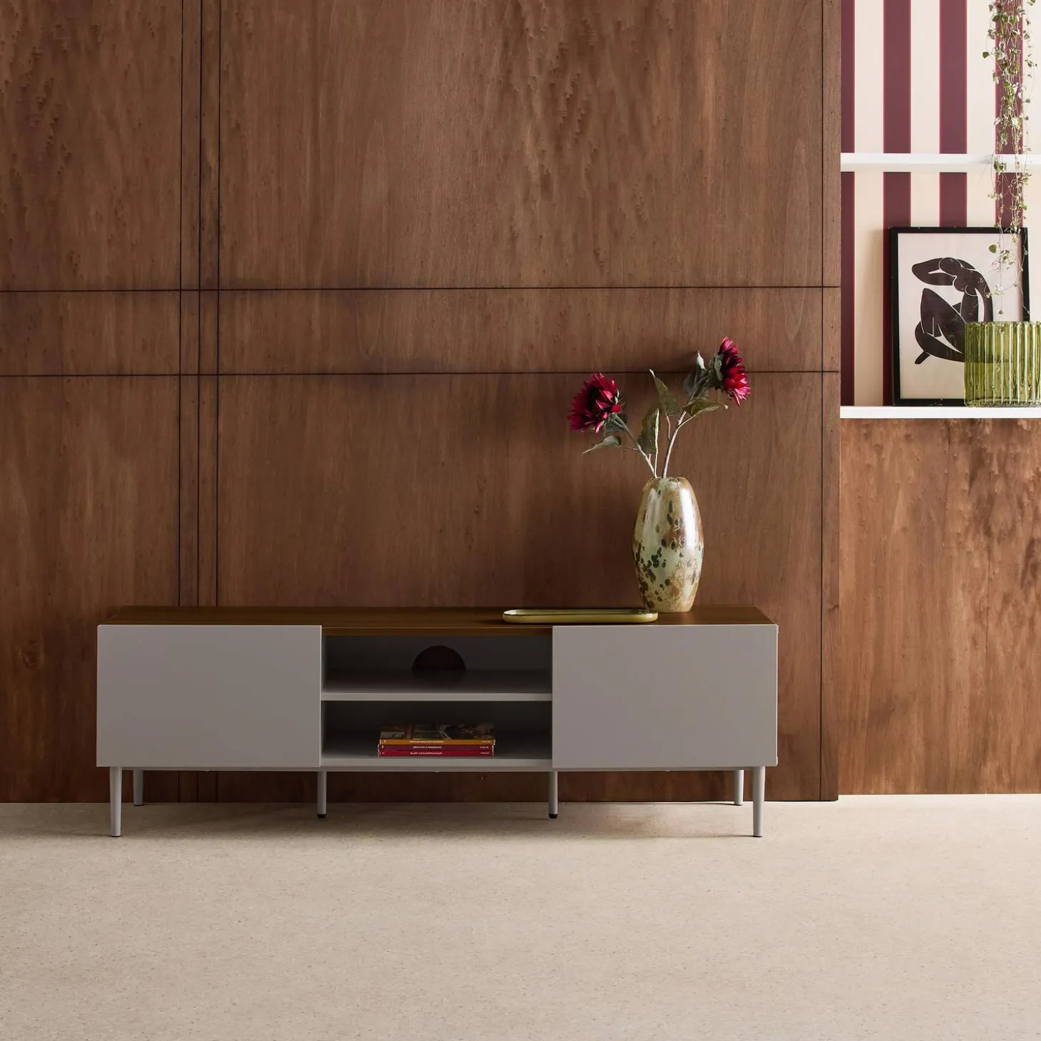 TV-meubel 2 deuren metaal en houtdecor 140cm