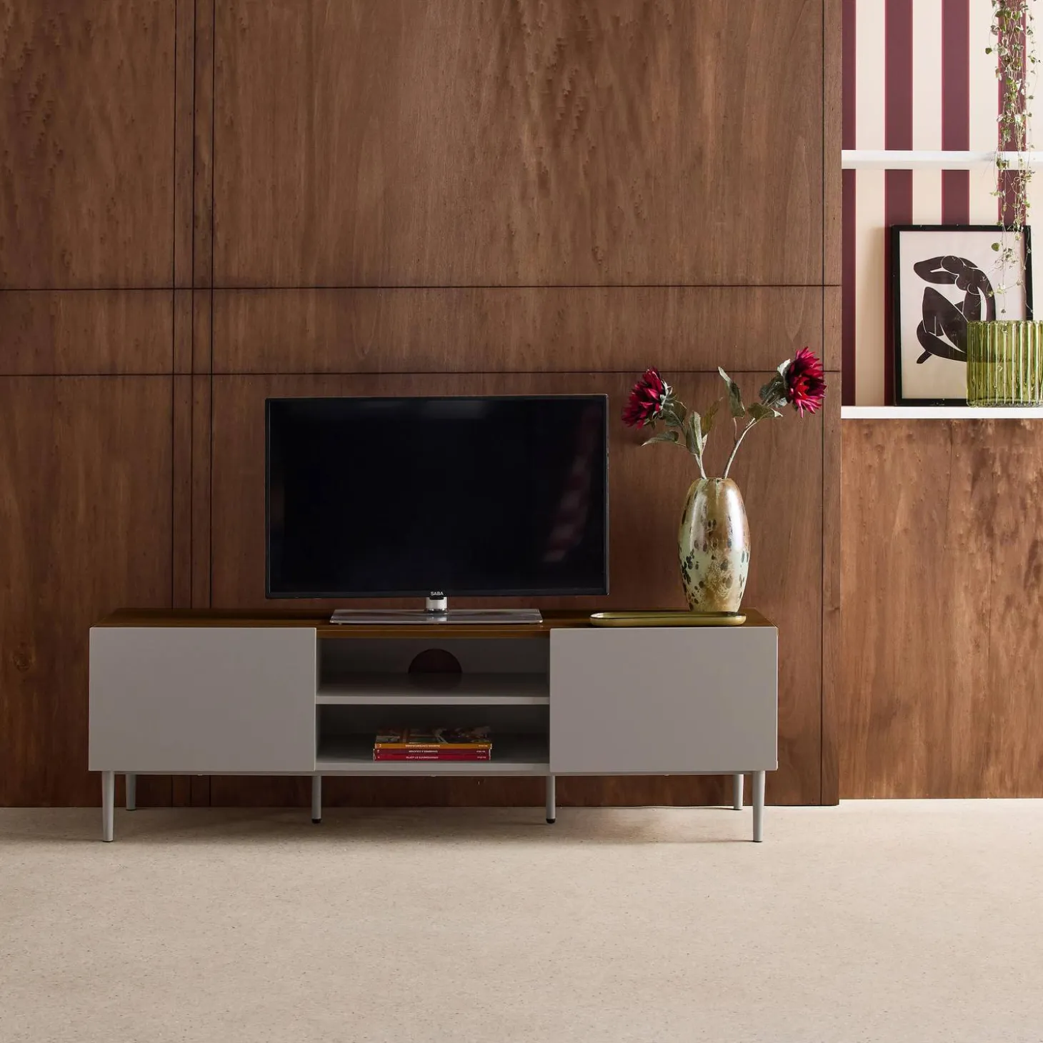 TV-meubel 2 deuren metaal en houtdecor 140cm