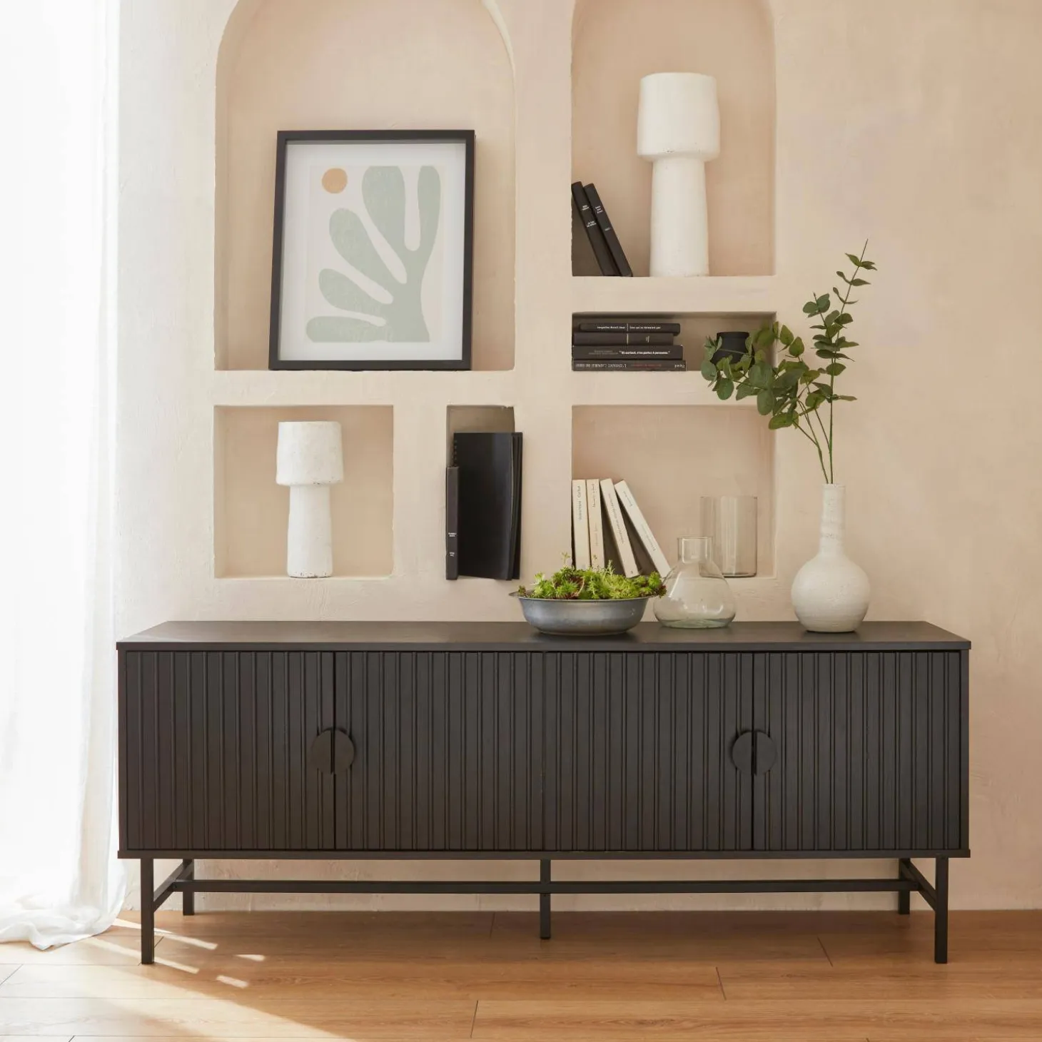 TV-meubel, gegroefd houtkleurig decor, Bazalt