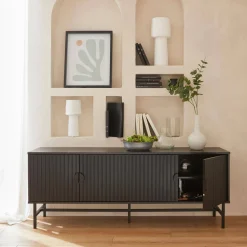 TV-meubel, gegroefd houtkleurig decor, Bazalt
