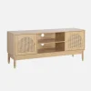 Tv-meubel met houteffect en vlechtwerk 2 deuren 140cm
