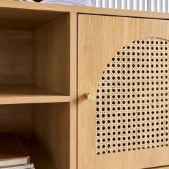 Tv-meubel met houteffect en vlechtwerk 2 deuren 140cm