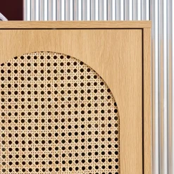 Tv-meubel met houteffect en vlechtwerk 2 deuren 140cm