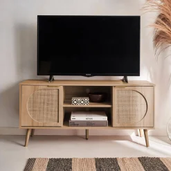 TV-meubel met hout en afgerond rietdecor 120 cm