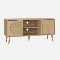 TV-meubel met hout en afgerond rietdecor 120 cm