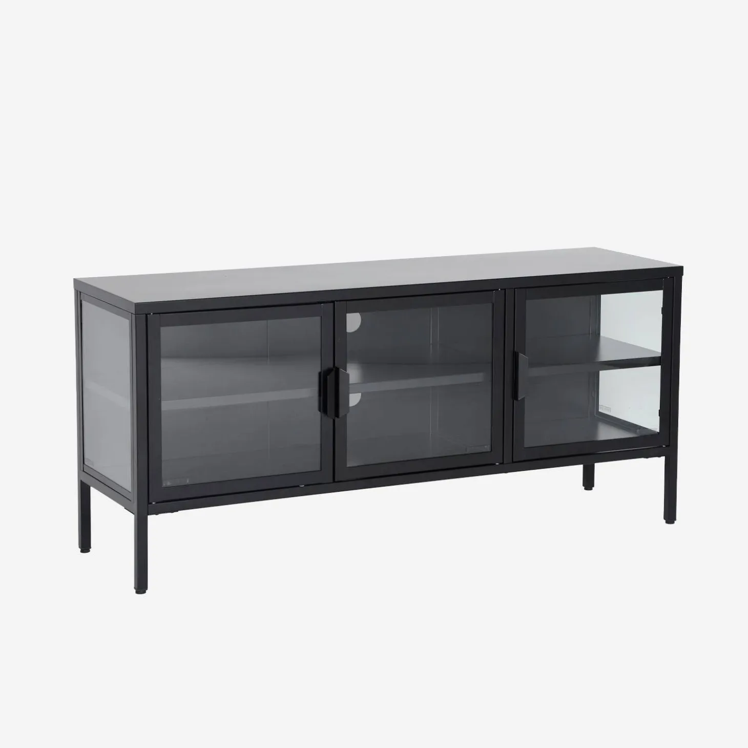 TV-meubel vitrine gehard glas en staal 3 deuren industrieel 120cm