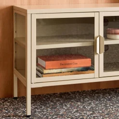 TV-meubel vitrine gehard glas en staal 3 deuren industrieel 120cm