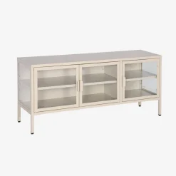 TV-meubel vitrine gehard glas en staal 3 deuren industrieel 120cm