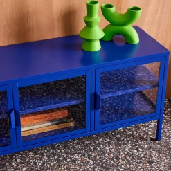 TV-meubel vitrine gehard glas en staal 3 deuren industrieel 120cm