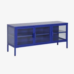 TV-meubel vitrine gehard glas en staal 3 deuren industrieel 120cm