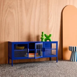 TV-meubel vitrine gehard glas en staal 3 deuren industrieel 120cm