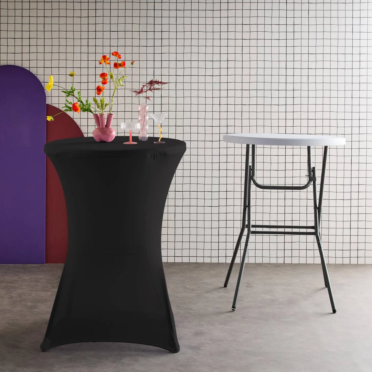 Twee opvouwbare statafels Ø80cm + met hoes - Gala
