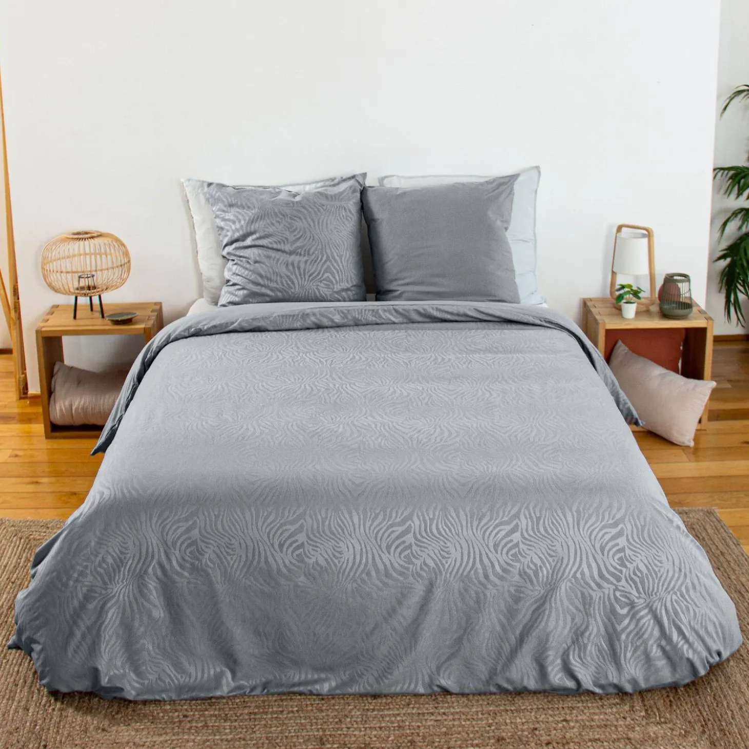 Tweepersoons beddengoed met grijze zebraprint omkeerbaar polyester