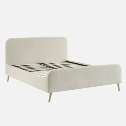 Tweepersoonsbed met lattenbodem en gestoffeerd hoofdbord bouclé 160x200cm