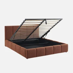 Tweepersoonsbed 160x200cm met opbergbox lattenbodem en hoofdbord in getextureerde bouclé