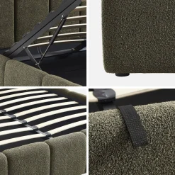 Tweepersoonsbed 140x190cm met opbergbox lattenbodem en hoofdbord in getextureerde bouclé