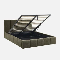 Tweepersoonsbed 140x190cm met opbergbox lattenbodem en hoofdbord in getextureerde bouclé