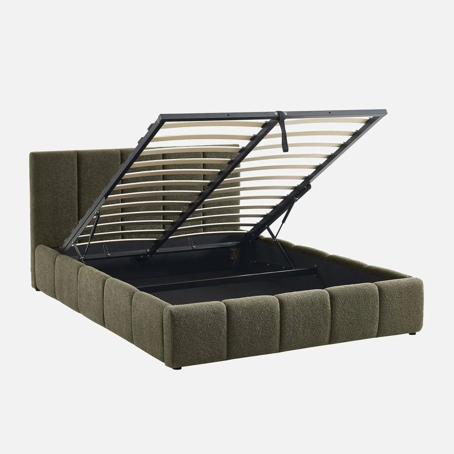 Tweepersoonsbed 140x190cm met opbergbox lattenbodem en hoofdbord in getextureerde bouclé