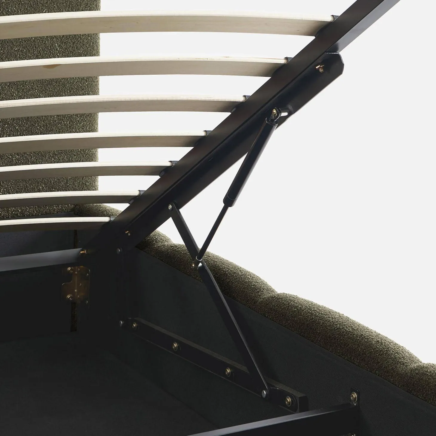 Tweepersoonsbed 140x190cm met opbergbox lattenbodem en hoofdbord in getextureerde bouclé