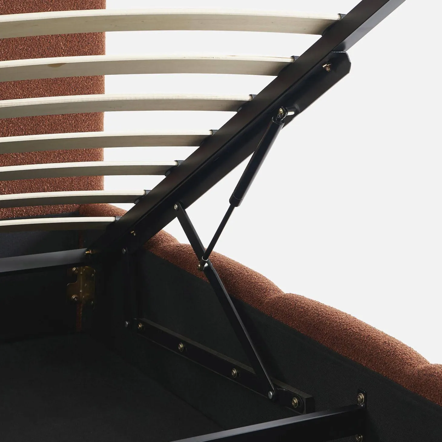 Tweepersoonsbed 140x190cm met opbergbox lattenbodem en hoofdbord in getextureerde bouclé