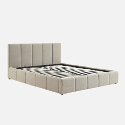 Tweepersoonsbed 160x200cm met opbergbox lattenbodem en hoofdbord in getextureerde bouclé
