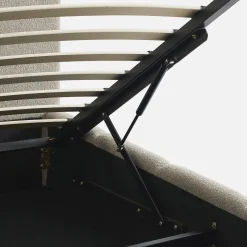 Tweepersoonsbed 160x200cm met opbergbox lattenbodem en hoofdbord in getextureerde bouclé