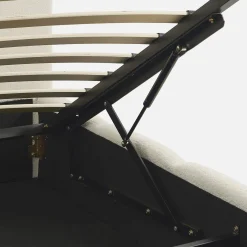 Tweepersoonsbed 140x190cm met opbergbox lattenbodem en hoofdbord in getextureerde bouclé