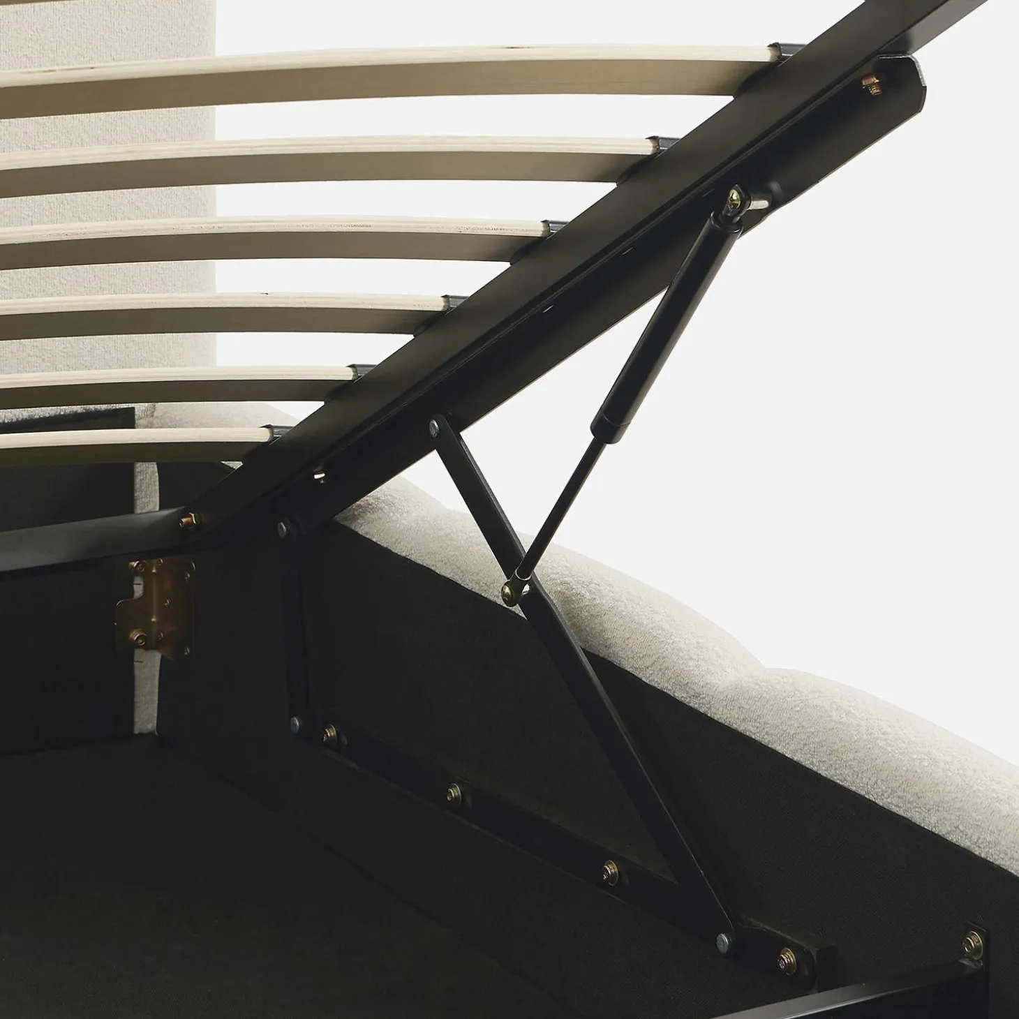 Tweepersoonsbed 140x190cm met opbergbox lattenbodem en hoofdbord in getextureerde bouclé
