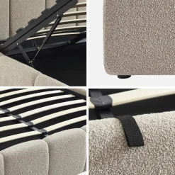 Tweepersoonsbed 140x190cm met opbergbox lattenbodem en hoofdbord in getextureerde bouclé