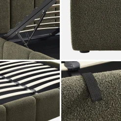 Tweepersoonsbed 160x200cm met opbergbox lattenbodem en hoofdbord in getextureerde bouclé