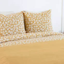 Tweepersoons dekbedset met gele luipaardprint omkeerbaar