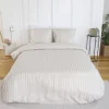 Tweepersoons polyester satijn-effect beddengoed met fijne strepen beige