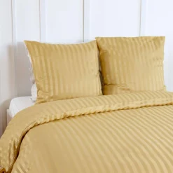 Tweepersoons polyester satijn-effect beddengoed met fijne strepen geel
