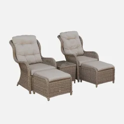Twee wicker relaxstoelen met poef - Barletta