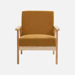 Tweezits bankje en fauteuil van hout met corduroy zitting