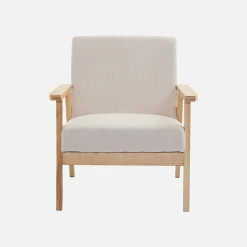 Tweezits bankje en fauteuil van hout met corduroy zitting