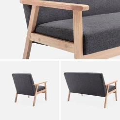 Tweezits bankje en fauteuil van hout met stoffen zitting