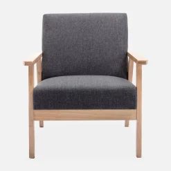 Tweezits bankje en fauteuil van hout met stoffen zitting