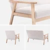 Tweezits bankje en fauteuil van hout met bouclé zitting