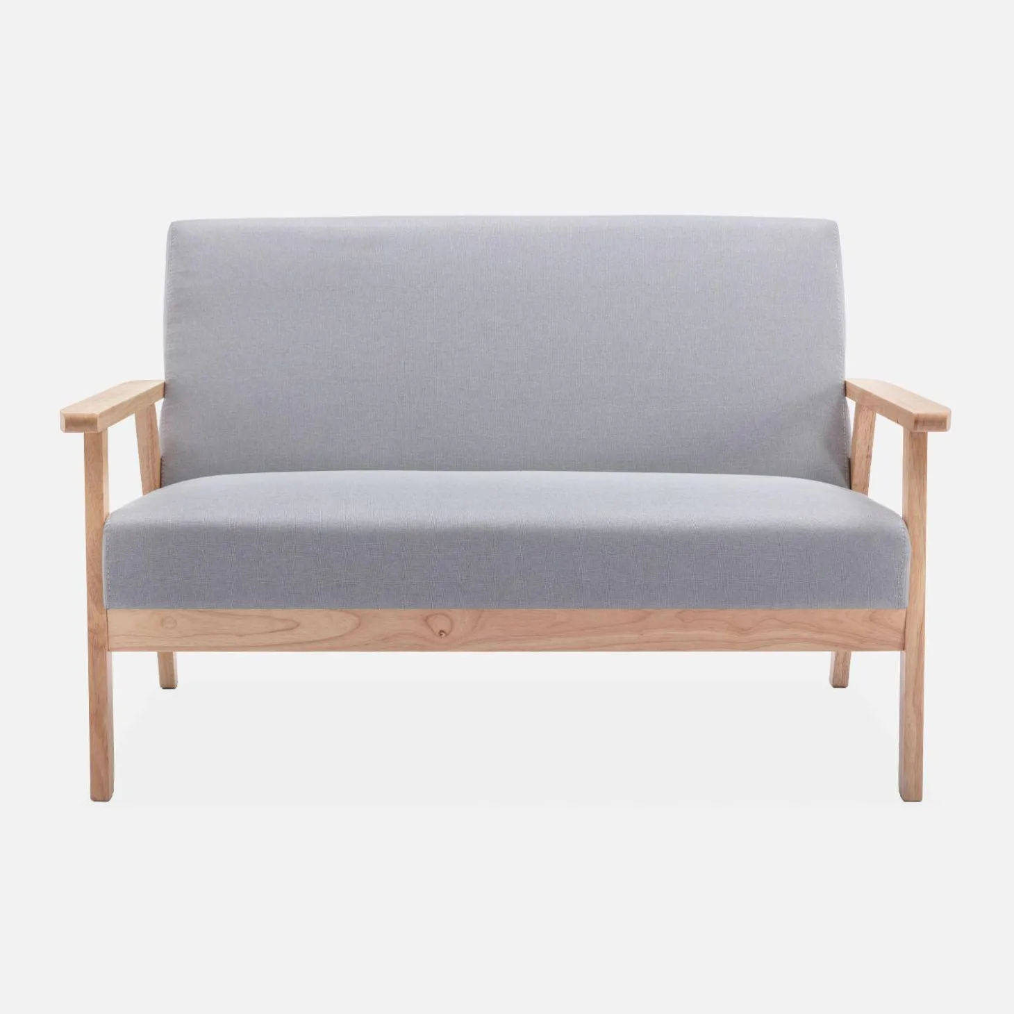 Tweezits bankje en fauteuil van hout met stoffen zitting
