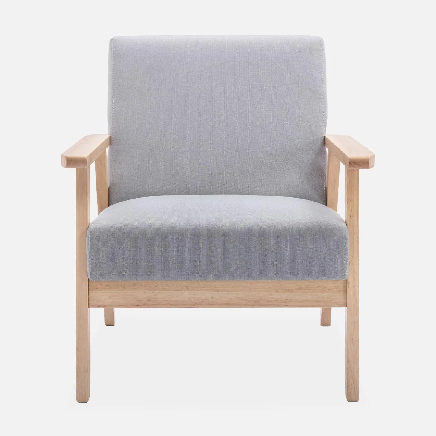 Tweezits bankje en fauteuil van hout met stoffen zitting