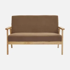 Tweezits bankje en fauteuil van hout met corduroy zitting