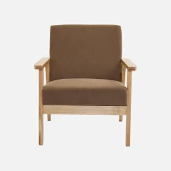 Tweezits bankje en fauteuil van hout met corduroy zitting
