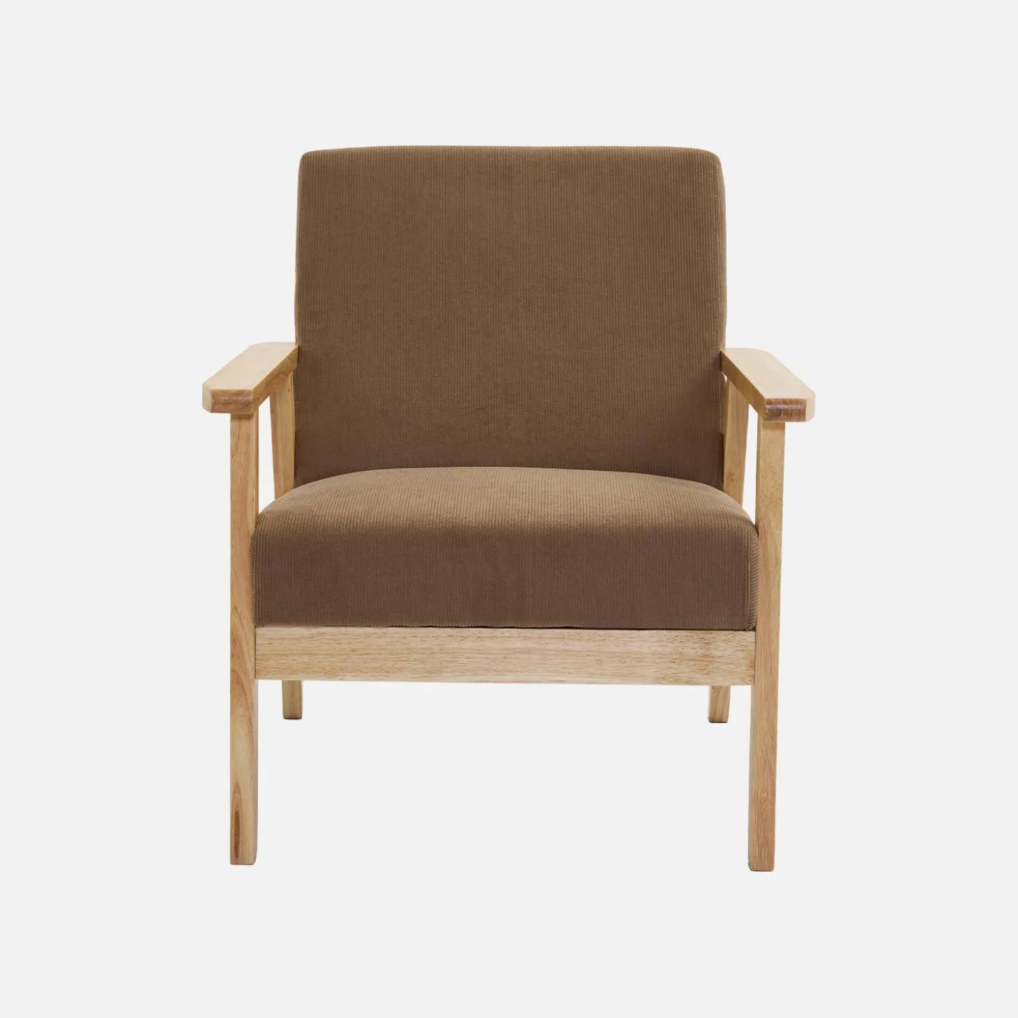 Tweezits bankje en fauteuil van hout met corduroy zitting