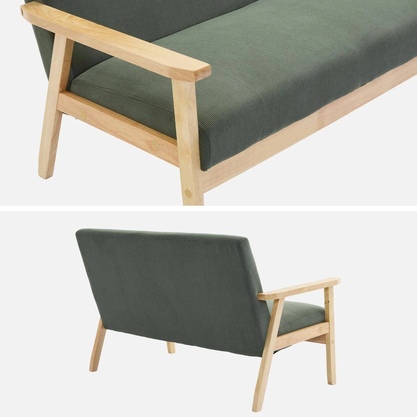 Tweezits bankje van hout met corduroy zitting